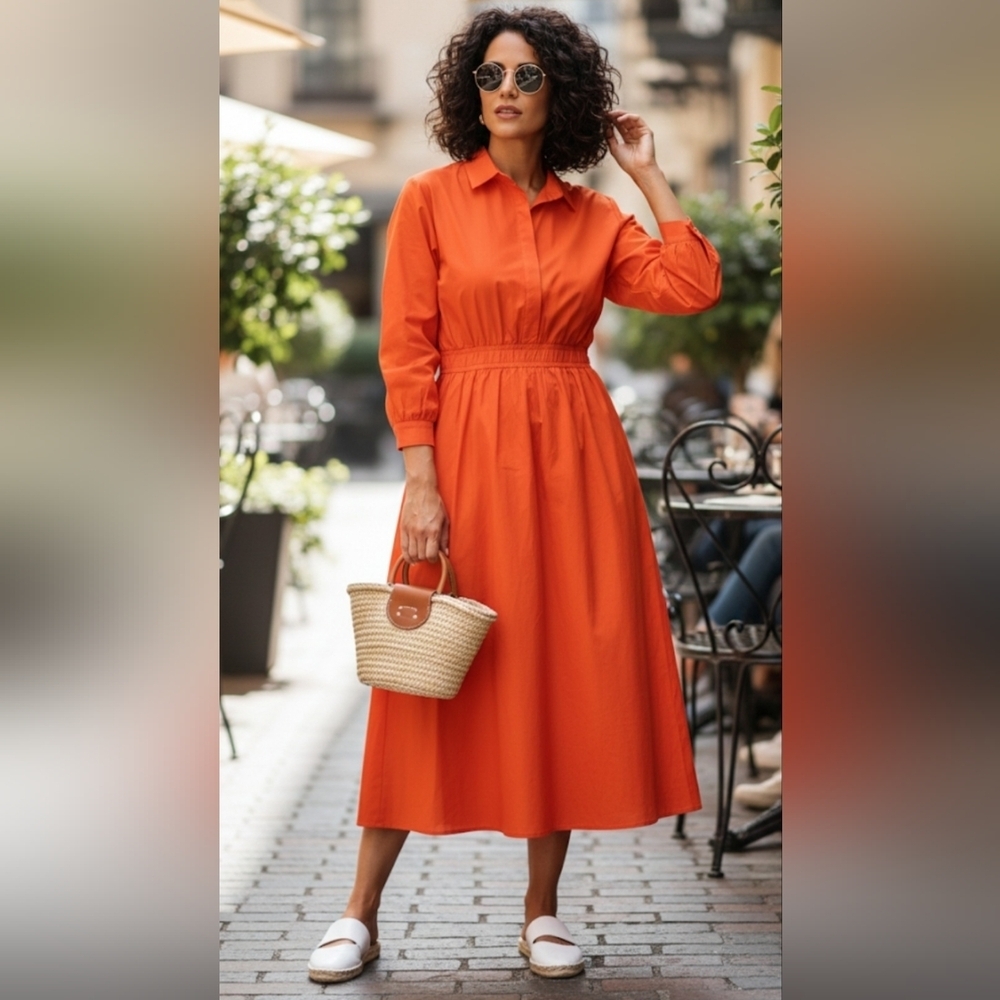 GOOD TIME USA 100% COTONN Elegant Orange Midi Dress Size 2XL.
